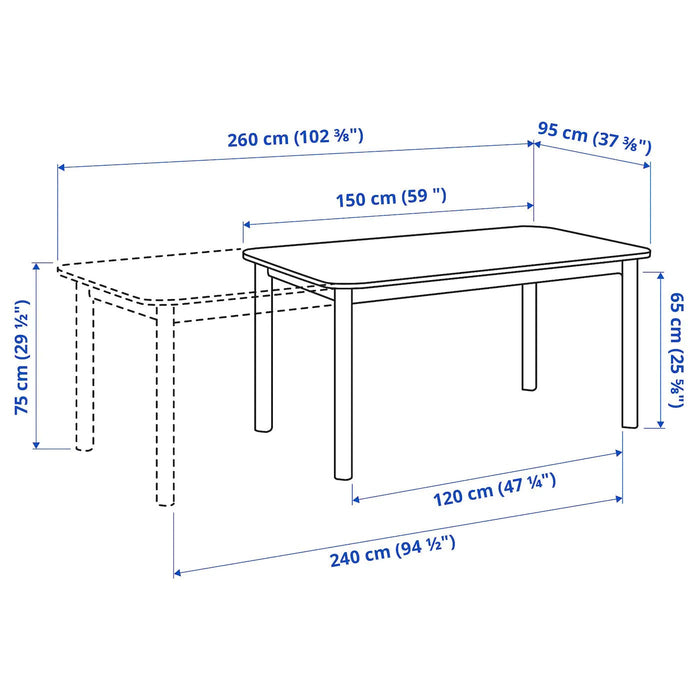 STRANDTORP extendable table, white, 150/205/260x95