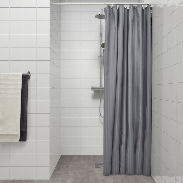 TOLFSEN Shower curtain, dark grey/satin stripe, 180x200 cm