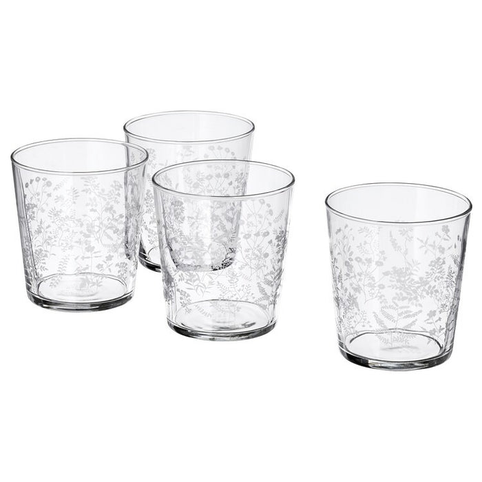 HAJMAL Glass, patterned clear glass./white, 30 cl