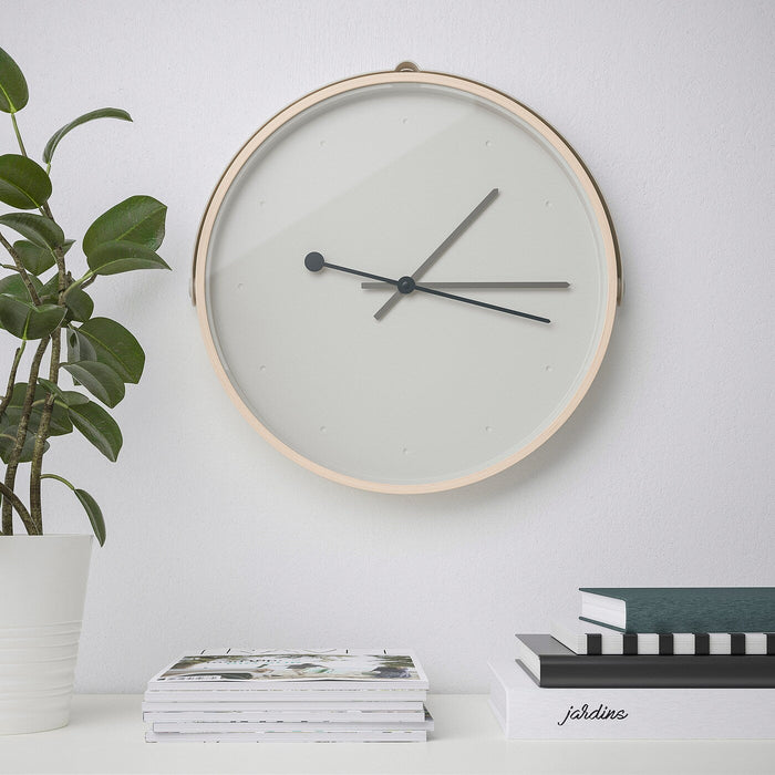 ROTBLOTA Wall clock, low-voltage/ash veneer light grey, 42 cm