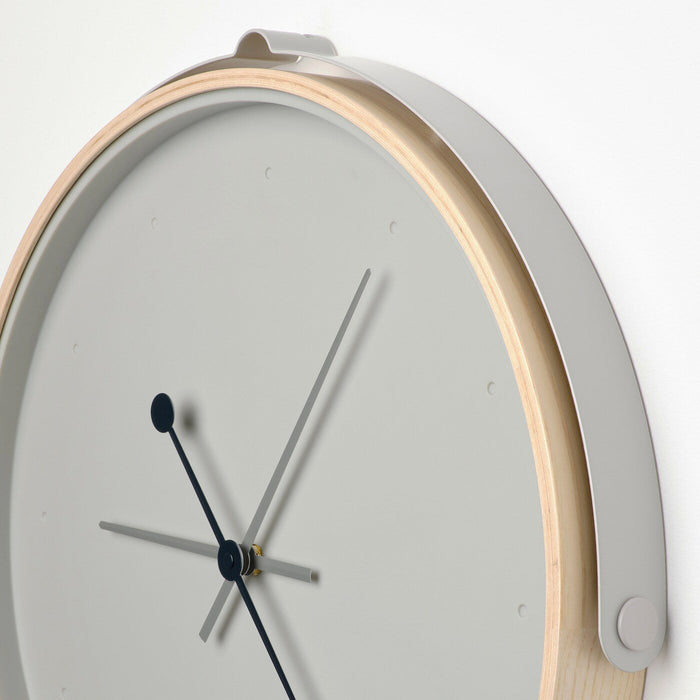 ROTBLOTA Wall clock, low-voltage/ash veneer light grey, 42 cm