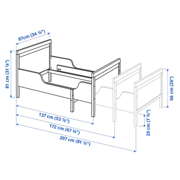 SUNDVIK Ext bed frame with slatted bed base, grey, 80x200 cm