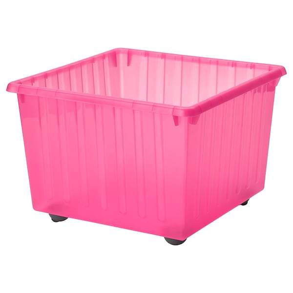 VESSLA Storage crate with castors, light pink 39x39 cm