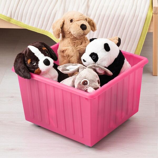 VESSLA Storage crate with castors, light pink 39x39 cm