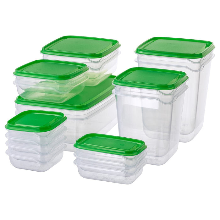 PRUTA food container, set of 17, transparent/green