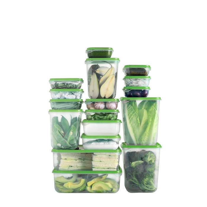 PRUTA food container, set of 17, transparent/green