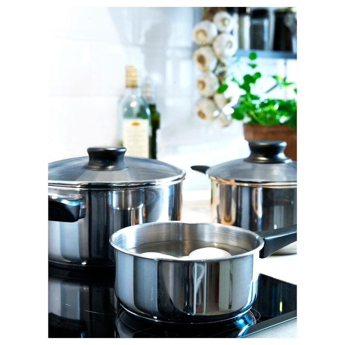 ANNONS 5-piece cookware set, glass/stainless steel