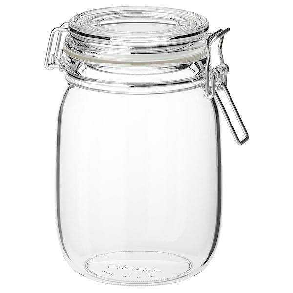 KORKEN jar with lid, clear glass, 1 l