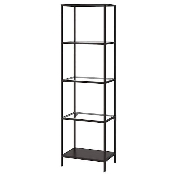 VITTSJO Shelving unit, black-brown/glass 51x175 cm