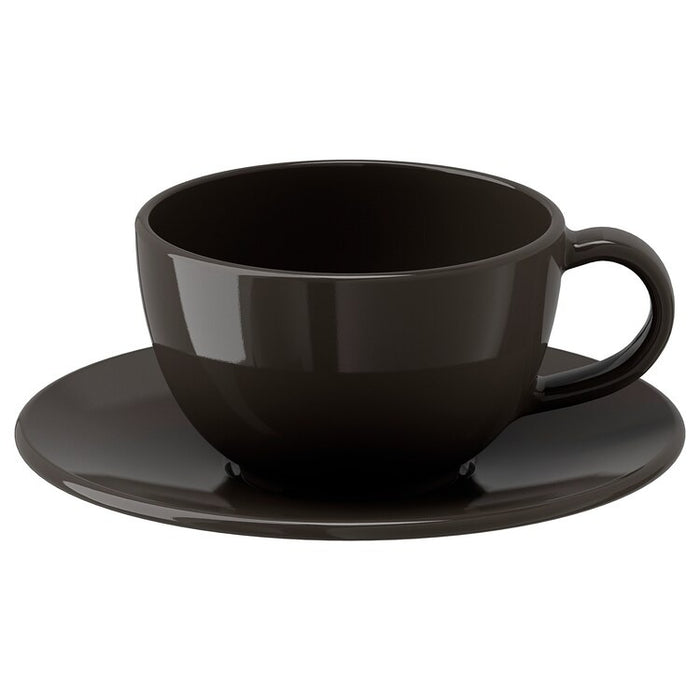 VARDAGEN Coffee cup and saucer, dark grey, 14 cl