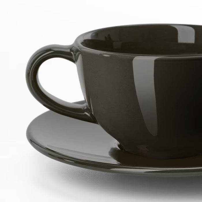 VARDAGEN Coffee cup and saucer, dark grey, 14 cl