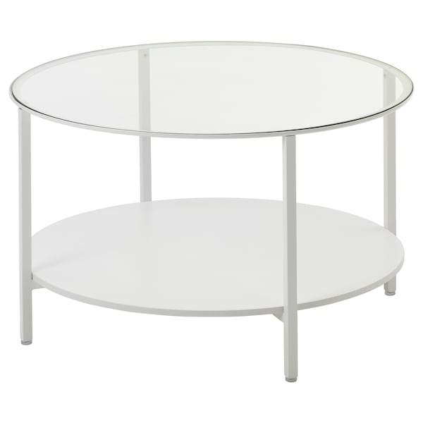 VITTSJO Coffee table 75 cm round, white/glass