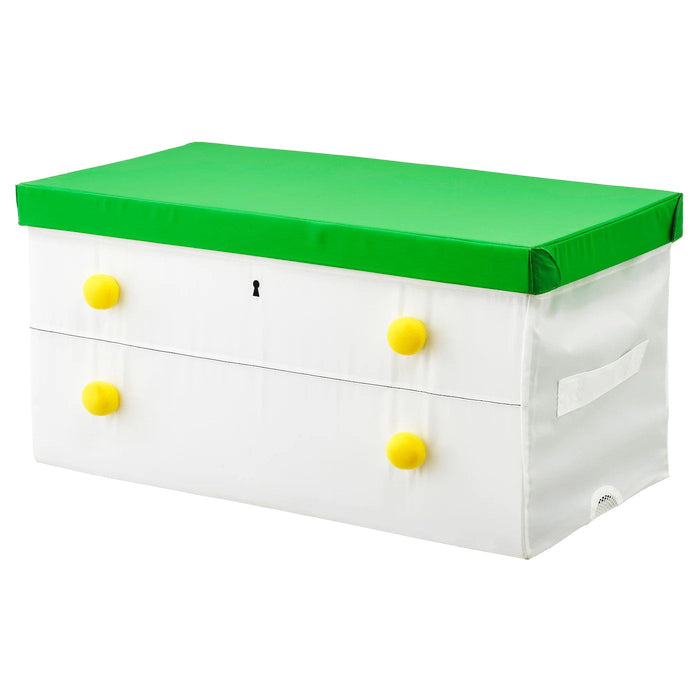 FLYTTBAR Box with lid, green/white 79x42x41 cm