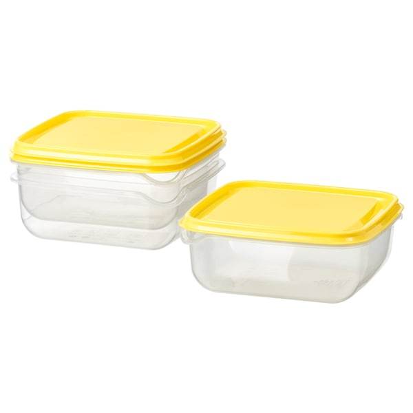 PRUTA Food container, transparent/yellow 0.6 l