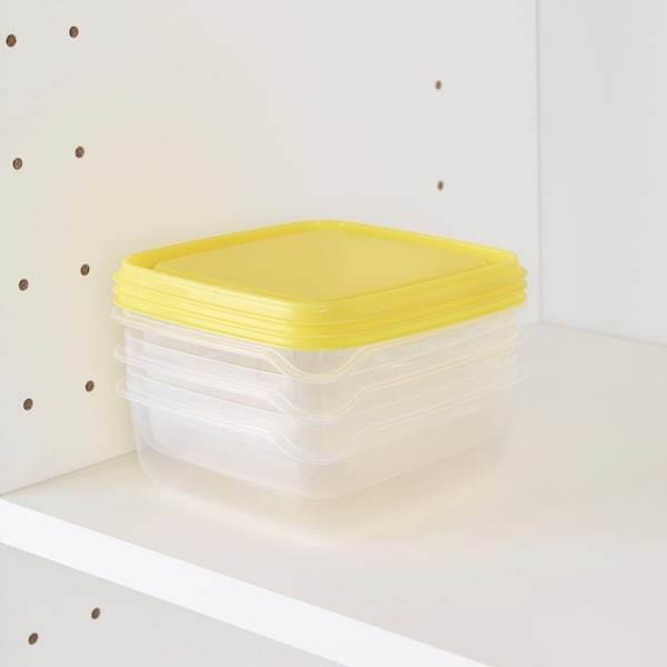 PRUTA Food container, transparent/yellow 0.6 l