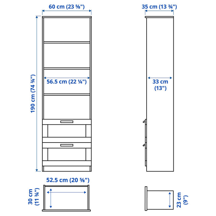 BRIMNES Bookcase, black, 60x190 cm