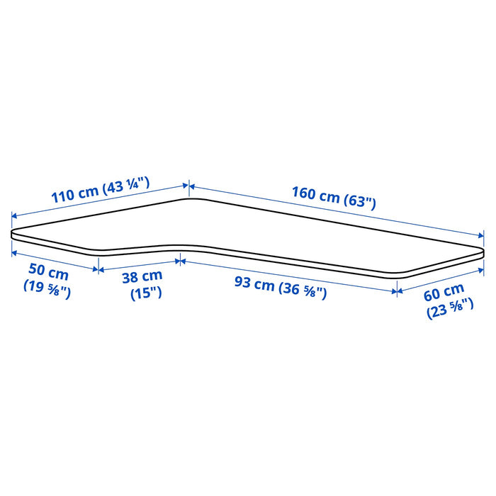 BEKANT Left-hand corner table top, white, 160x110 cm