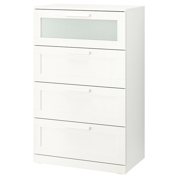 BRIMNES Chest of 4 drawers, white/frosted glass 78x124 cm