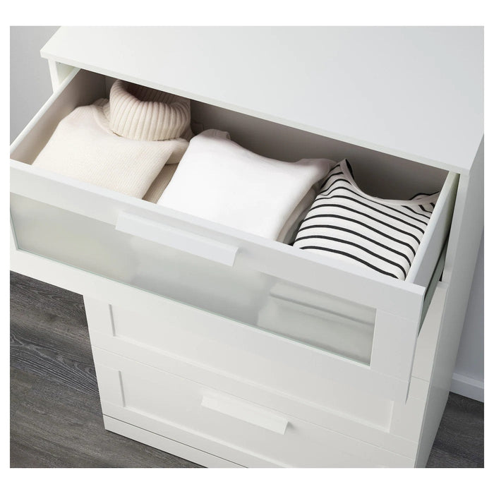 BRIMNES Chest of 4 drawers, white/frosted glass 78x124 cm