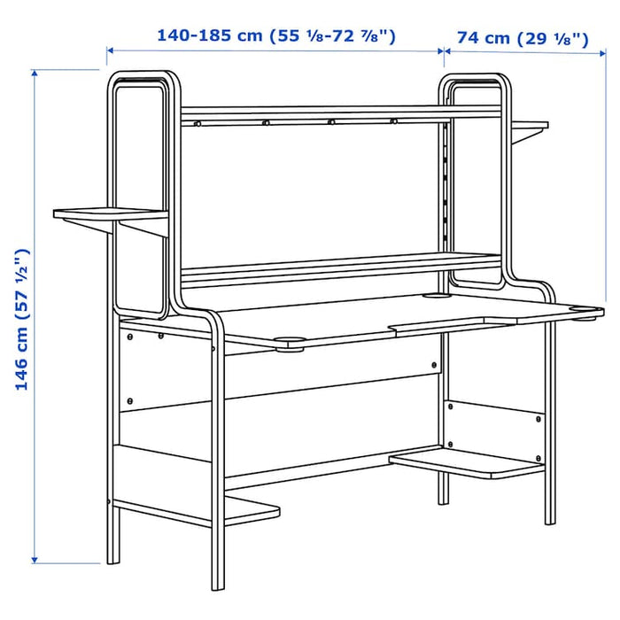 FREDDE Gaming desk, black 140/185x74x146 cm