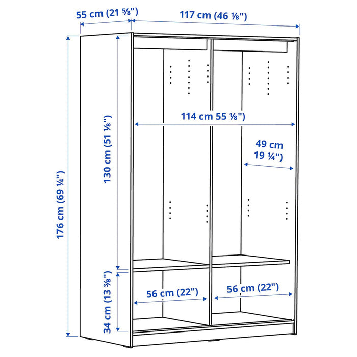 KLEPPSTAD Wardrobe with sliding doors, white 117x176 cm