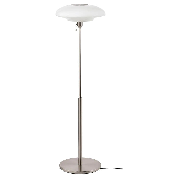 TALLBYN Floor lamp, nickel-plated/opal white glass, 135 cm