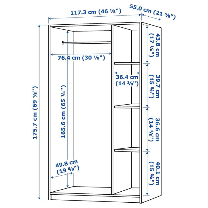 RAKKESTAD Wardrobe with 3 doors, black-brown 117x176 cm