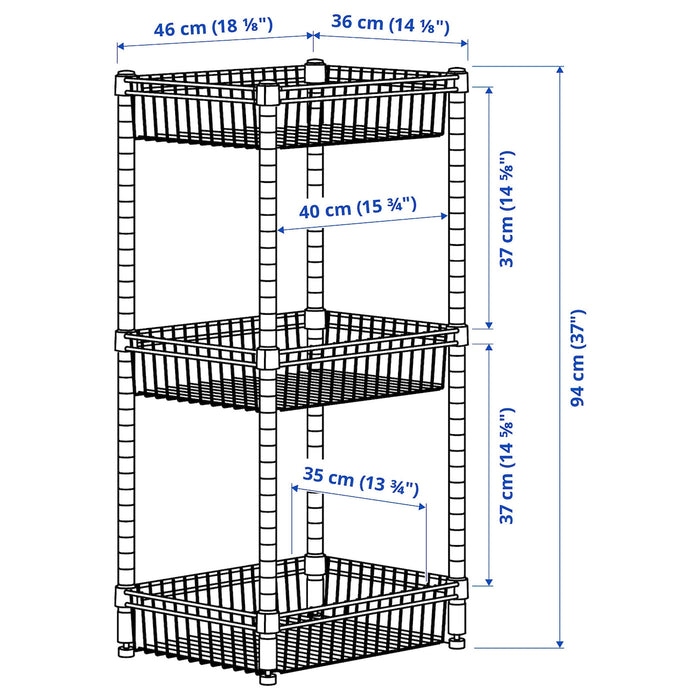 OMAR Shelving unit with 3 baskets, galvanised, 46x36x94 cm, 30483855