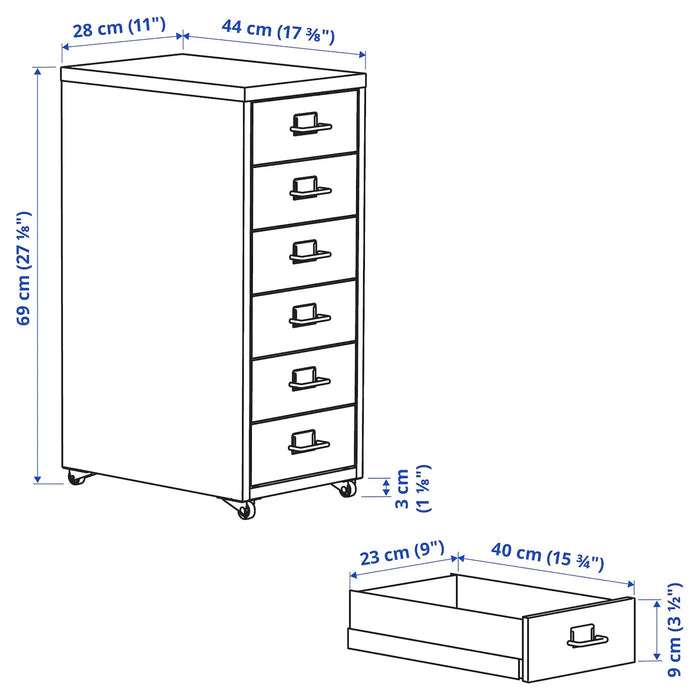 HELMER Drawer unit on castors, dark grey/light grey, 28x69 cm