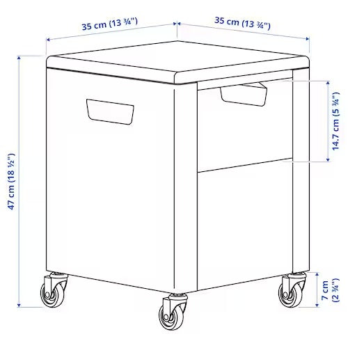 TROTTEN Storage unit on castors, white, 35x47 cm