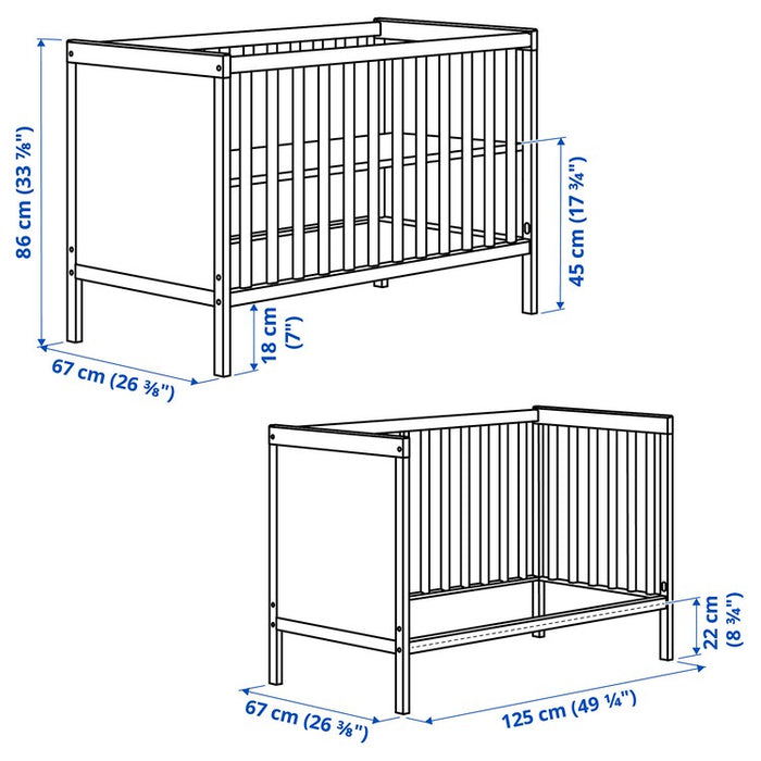 SUNDVIK Cot, grey, 60x120 cm