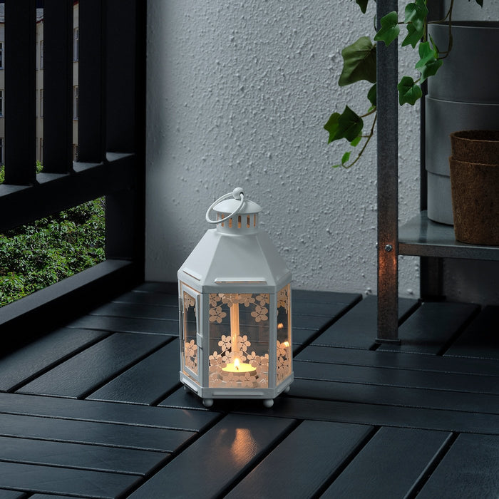 KRINGSYNT Lantern for tealight, in/outdoor, white 21 cm