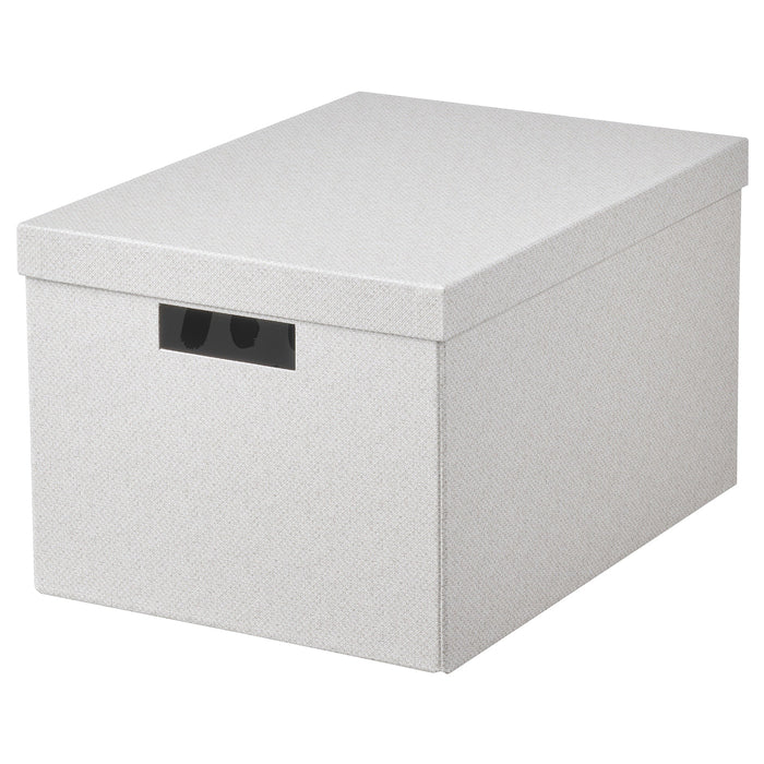 TJENA Storage box with lid, white/beige, 25x35x20 cm