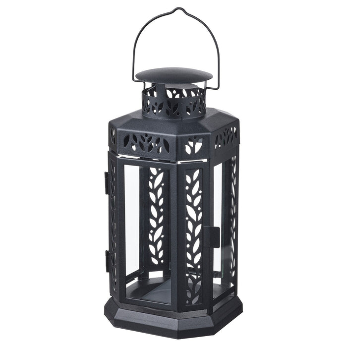 ENRUM Lantern f block candle, in/outdoor, black 28 cm