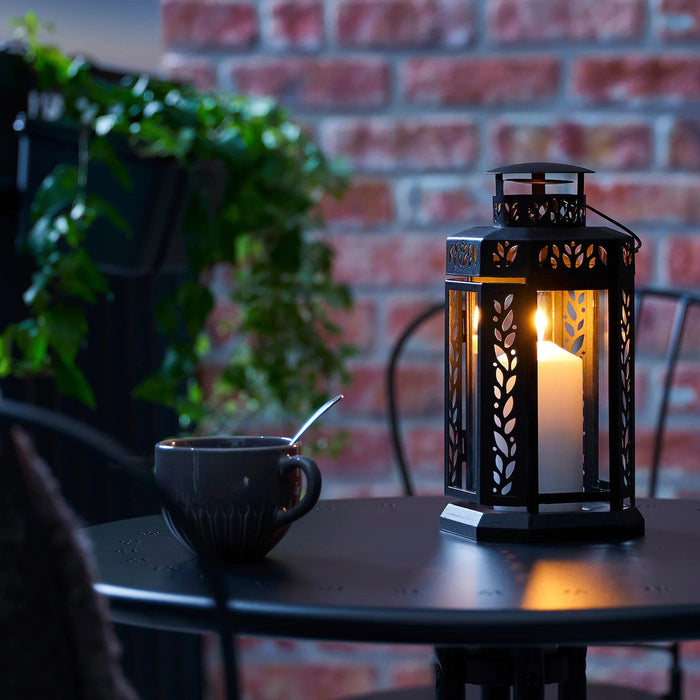 ENRUM Lantern f block candle, in/outdoor, black 28 cm