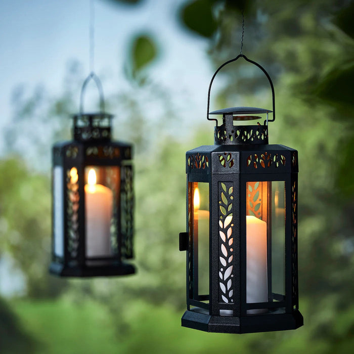 ENRUM Lantern f block candle, in/outdoor, black 28 cm