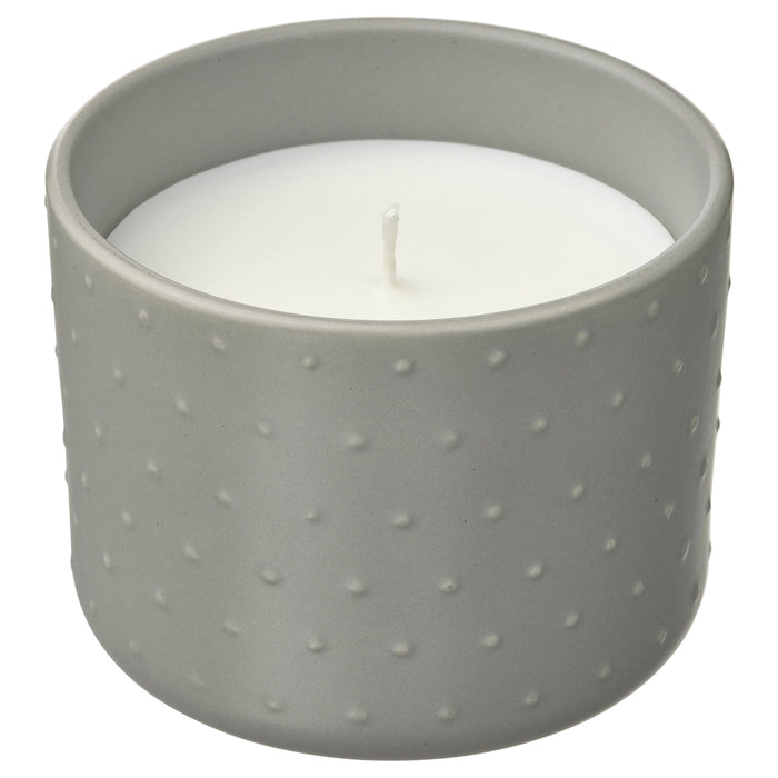 GLASBJORK Scented candle in ceramic jar, Cedarwood & vanilla/pale grey-green, 25 hr, 30533624