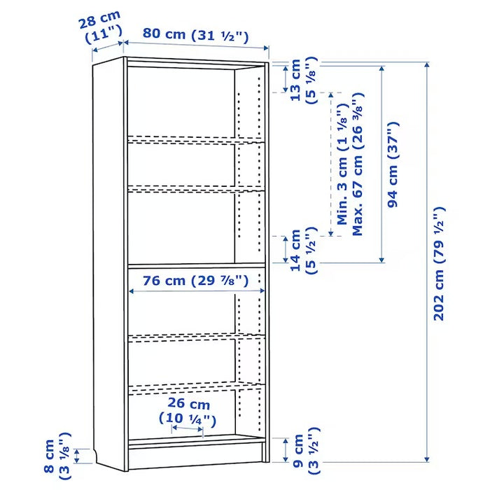 BILLY Bookcase, brown walnut effect, 80x28x202 cm