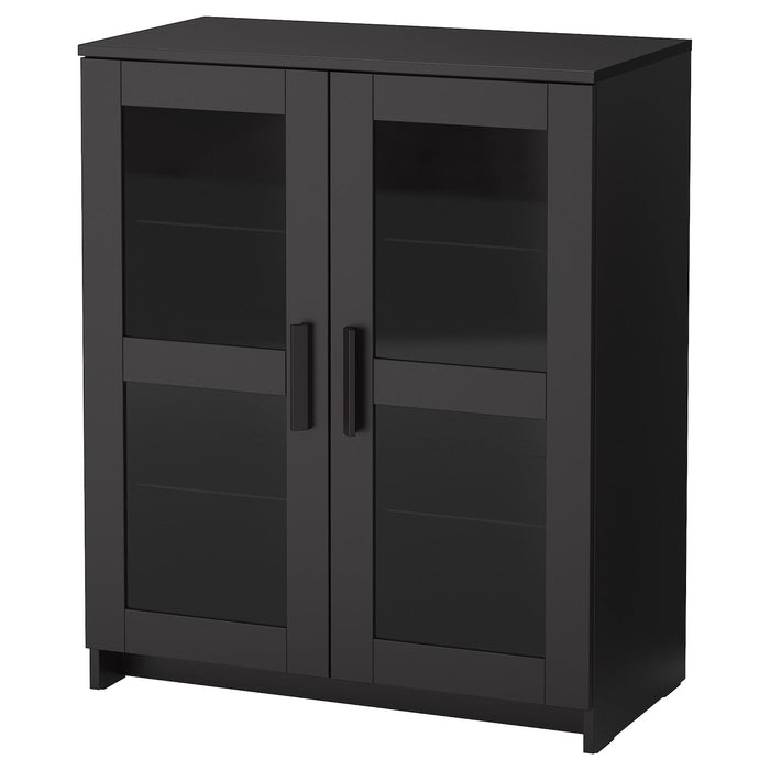 BRIMNES Cabinet with doors, glass/black, 78x95 cm