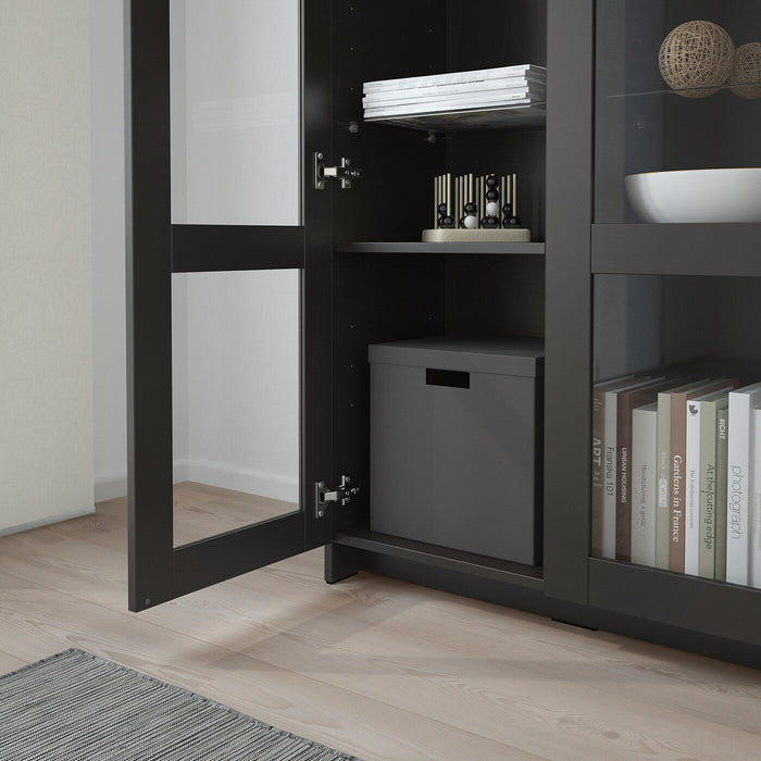 BRIMNES Cabinet with doors, glass/black, 78x95 cm