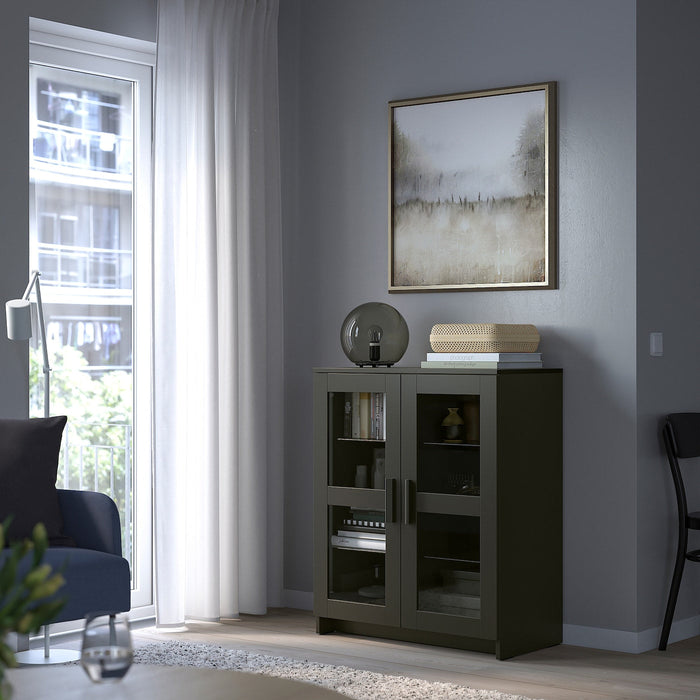 BRIMNES Cabinet with doors, glass/black, 78x95 cm