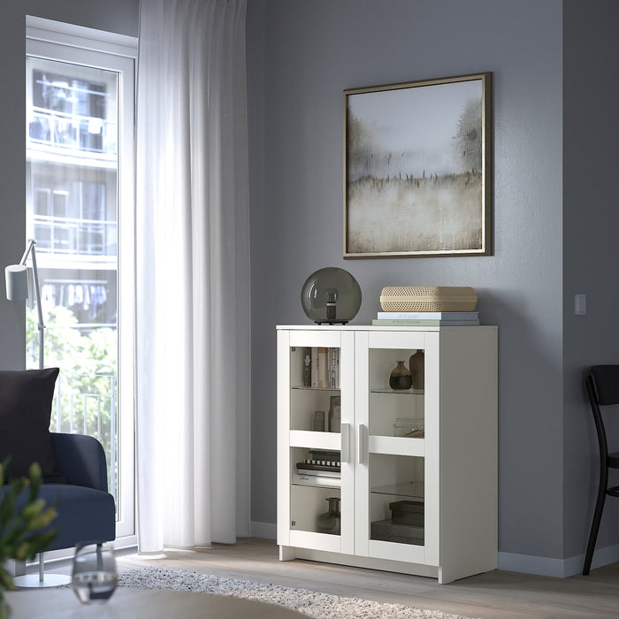 BRIMNES Cabinet with doors, glass/white, 78x95 cm