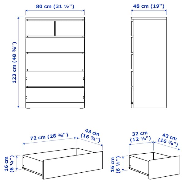 MALM Chest of 6 drawers, white 80x123 cm