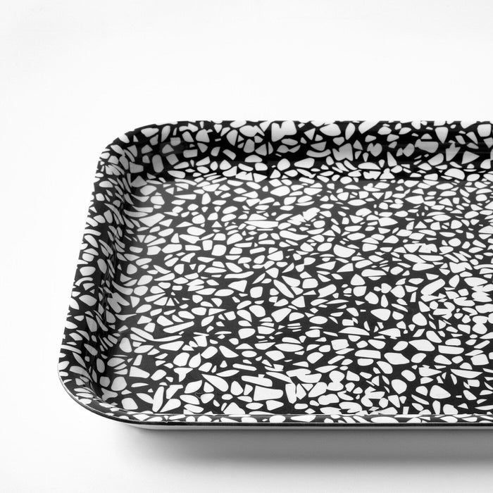 VARKUL Tray, black/patterned, 28x20 cm