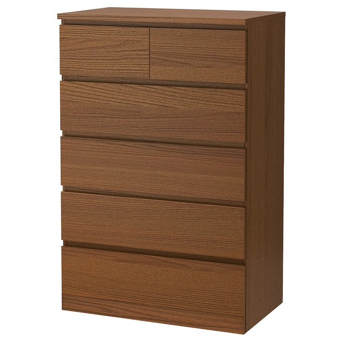 MALM Chest of 6 drawers, brown stained ash veneer 80x123 cm