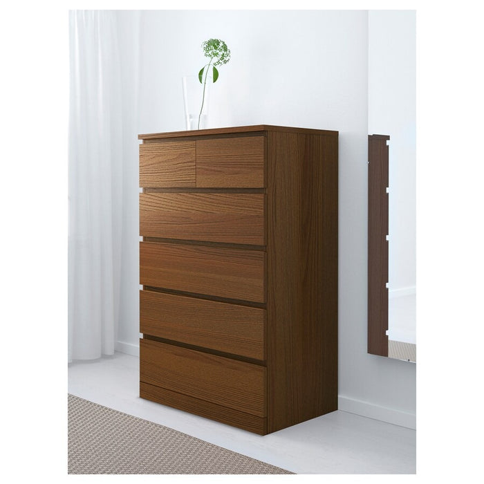 MALM Chest of 6 drawers, brown stained ash veneer 80x123 cm