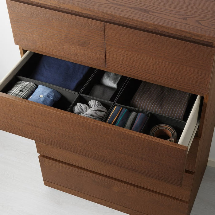 MALM Chest of 6 drawers, brown stained ash veneer 80x123 cm