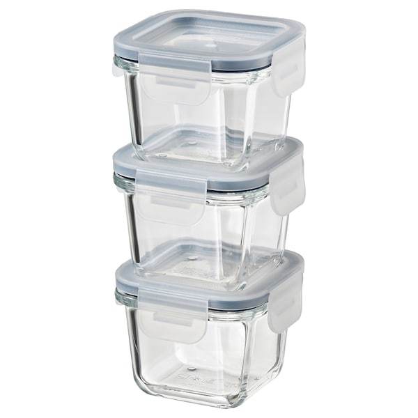 IKEA 365+ Food container with lid, square/glass 180 ml