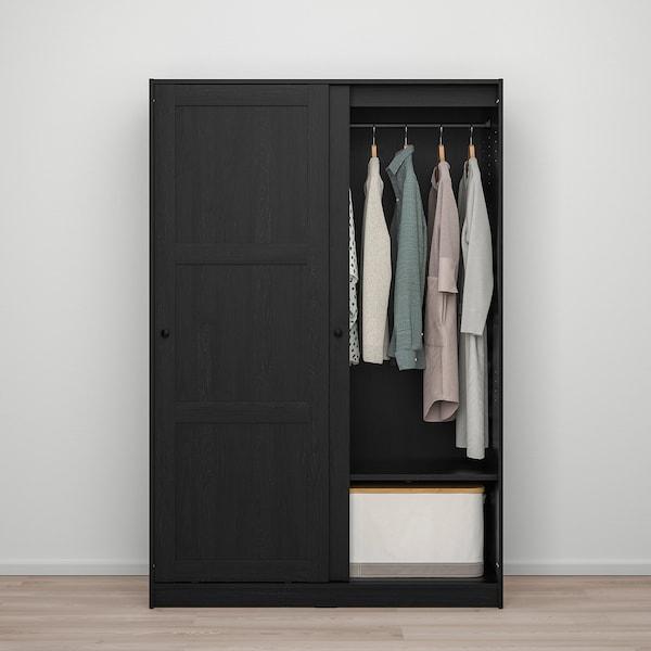 RAKKESTAD Wardrobe with sliding doors, black-brown 117x176 cm