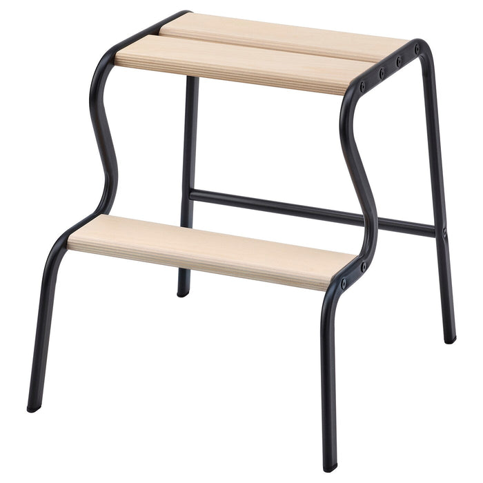 GRUBBAN Step stool, black/birch